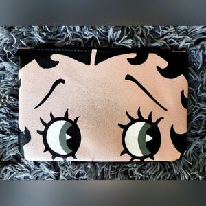 Betty Boop Pink and Black Glitter Cartoon Face Clutch Make Up Bag
